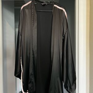 Victoria's Secret Black Satin Robe with Pink Trim